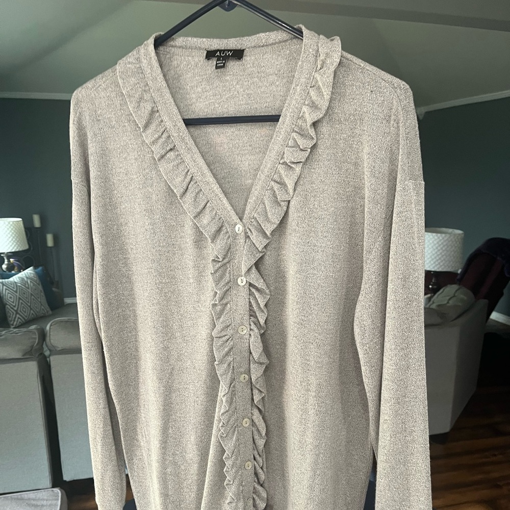 Women's Gray Ruffle Sweater